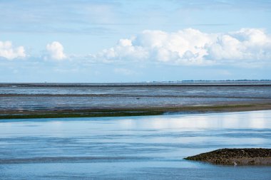 Den Helder, Hollanda. Eylül 2022. Kuitje 'deki Wadden Denizi' nde dalga farkı. Yüksek kalite fotoğraf