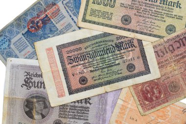 Den Helder, Netherlands. January 2023. Old German banknotes from the time of hyperinflation. High quality photo