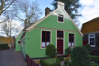 Broek in Waterland, Netherlands. February 2023. The authentic wooden houses in Broek in Waterland, Holland. High quality photo