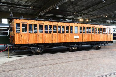 Utrecht, Hollanda. 8 Mayıs 2023. Utrecht 'teki demiryolu müzesinde eski trenler. Yüksek kalite fotoğraf