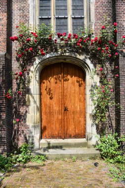 Haarlem, Hollanda. 23 Mayıs 2024. Haarlem 'deki Aziz Bavo katedralinin eski kapılarından biri. Yüksek kalite fotoğraf