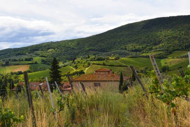 San Gimignano, İtalya. 18 Eylül 2023. Resimli manzara ve İtalya 'nın Toskana kentindeki San Gimignano köyü. Yüksek kalite fotoğraf