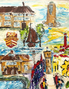 Den Helder, Netherlands. October 10, 2024. A painting with the landmarks of Den Helder, a town in Nort-Holland. High quality photo clipart