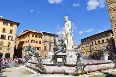Floransa, İtalya. 16 Eylül 2024. Floransa, Toskana 'daki ünlü Fona del Nettuno. Yüksek kalite fotoğraf