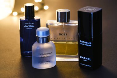 Netherlandfs. December 2024. Several bottles of luxury perfume for men. High quality photo clipart