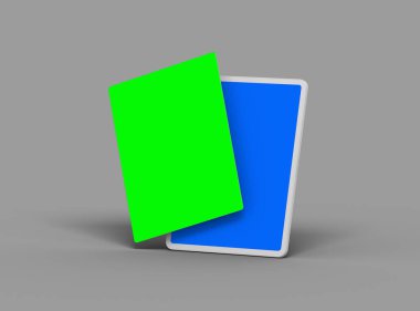 Açılır ekranlı beyaz markasız bir tabletin kişiselleştirilebilir maketi