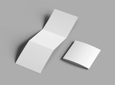 Tasarımınızı sunmak için boş kare Z katlı broşür 3d oluşturun