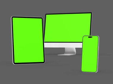 Koyu arkaplanda yeşil ekranlı akıllı telefon tableti oluşturma 