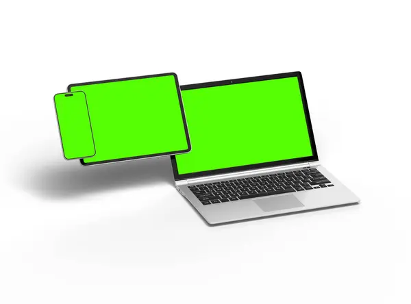 Mockup Van Laptop Tablet Smartphone Een Lichte Achtergrond — Stockfoto