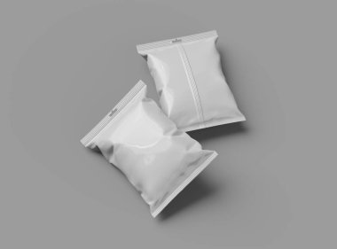 Atıştırmalıklar, cipsler, kurabiyeler, fıstıklar, hafif arka planda şekerler için hazırlanmış gerçekçi 3D paket.