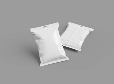 Atıştırmalıklar, cipsler, kurabiyeler, fıstıklar, hafif arka planda şekerler için hazırlanmış gerçekçi 3D paket.