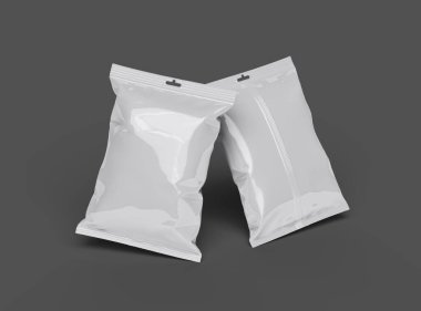 Gıda atıştırmalığı, cips, kurabiye, fıstık ve karanlık arka planda şeker için hazırlanmış gerçekçi 3D paket.