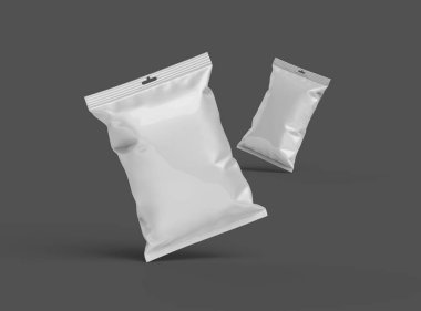 Gıda atıştırmalığı, cips, kurabiye, fıstık ve karanlık arka planda şeker için hazırlanmış gerçekçi 3D paket.