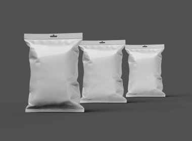 Gıda atıştırmalığı, cips, kurabiye, fıstık ve karanlık arka planda şeker için hazırlanmış gerçekçi 3D paket.