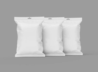 Atıştırmalıklar, cipsler, kurabiyeler, fıstıklar, hafif arka planda şekerler için hazırlanmış gerçekçi 3D paket.