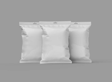 Atıştırmalıklar, cipsler, kurabiyeler, fıstıklar, hafif arka planda şekerler için hazırlanmış gerçekçi 3D paket.