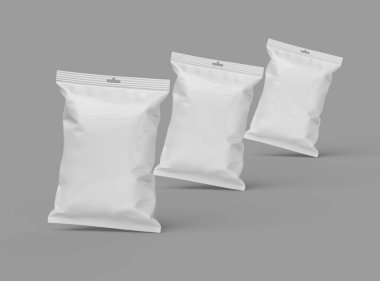 Atıştırmalıklar, cipsler, kurabiyeler, fıstıklar, hafif arka planda şekerler için hazırlanmış gerçekçi 3D paket.