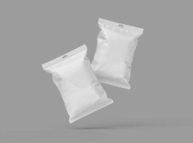 Atıştırmalıklar, cipsler, kurabiyeler, fıstıklar, hafif arka planda şekerler için hazırlanmış gerçekçi 3D paket.