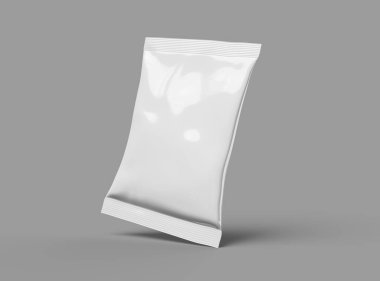 Atıştırmalıklar, cipsler, kurabiyeler, fıstıklar, arka planda şekerler için küçük paketin gerçekçi 3D görüntüsü