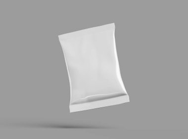 Atıştırmalıklar, cipsler, kurabiyeler, fıstıklar, arka planda şekerler için küçük paketin gerçekçi 3D görüntüsü