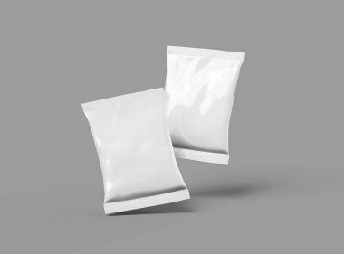 Atıştırmalıklar, cipsler, kurabiyeler, fıstıklar, hafif arka planda şekerler için hazırlanmış gerçekçi 3D paket.