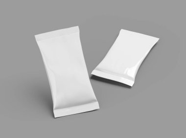 Hafif arka planda izole edilmiş 3 boyutlu yastık yiyecek paketi hazırlama 