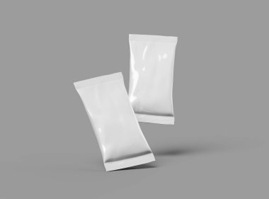 Hafif arka planda izole edilmiş 3 boyutlu yastık yiyecek paketi hazırlama 