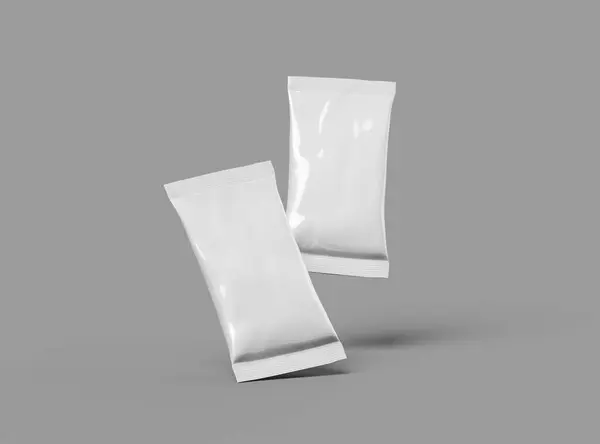 stock image 3D packaging render of pillow food snack bag isolated on a light background 