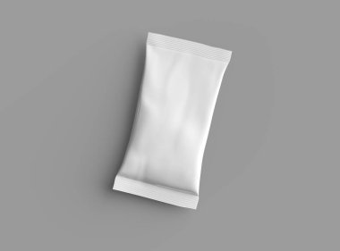 Hafif arka planda izole edilmiş 3 boyutlu yastık yiyecek paketi hazırlama 