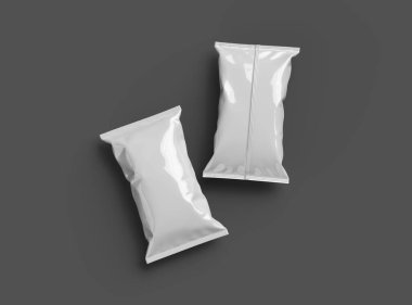 Daha koyu bir arka planda yastıklı atıştırma paketinin 3 boyutlu görüntüsü