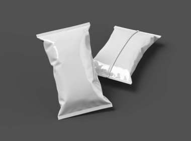 Daha koyu bir arka planda yastıklı atıştırma paketinin 3 boyutlu görüntüsü