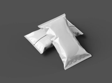 Daha koyu bir arka planda yastıklı atıştırma paketinin 3 boyutlu görüntüsü