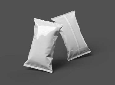 Daha koyu bir arka planda yastıklı atıştırma paketinin 3 boyutlu görüntüsü