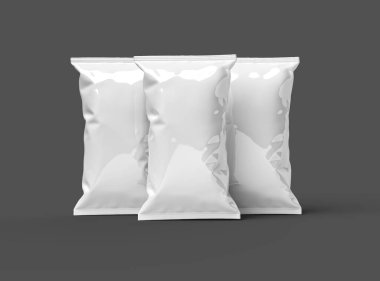 Daha koyu bir arka planda yastıklı atıştırma paketinin 3 boyutlu görüntüsü