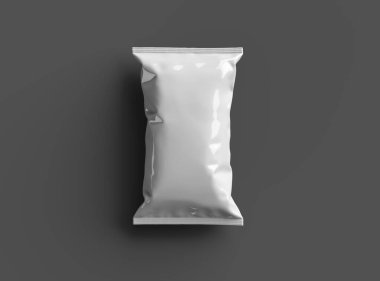 Daha koyu bir arka planda yastıklı atıştırma paketinin 3 boyutlu görüntüsü