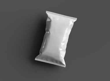 Daha koyu bir arka planda yastıklı atıştırma paketinin 3 boyutlu görüntüsü