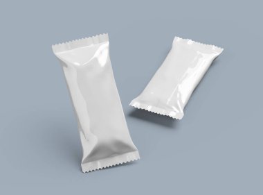 Pırıl pırıl, genel ve mühürlü bir dondurma paketinin kenarları hafif arkaplanda sıkıştırılmış.