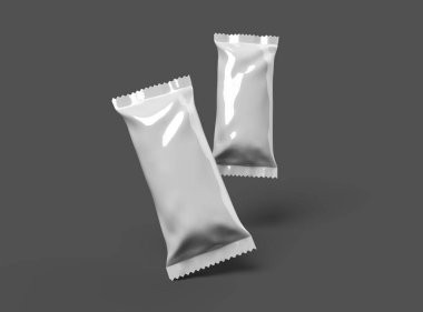 Koyu arkaplan kenarlı, parlak, mühürlü dondurma paketleme torbası için 3D oluşturma