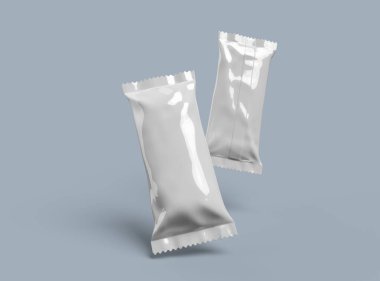 Pırıl pırıl, genel ve mühürlü bir dondurma paketinin kenarları hafif arkaplanda sıkıştırılmış.