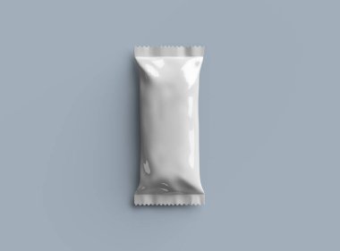 Pırıl pırıl, genel ve mühürlü bir dondurma paketinin kenarları hafif arkaplanda sıkıştırılmış.