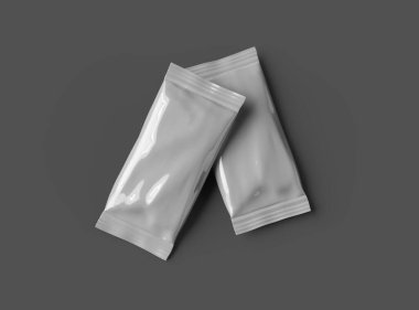 Koyu arkaplan üzerinde parlak, genel, mühürlü dondurma paketleme paketi için 3D model şablon