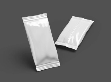 Koyu arkaplan üzerinde parlak, genel, mühürlü dondurma paketleme paketi için 3D model şablon