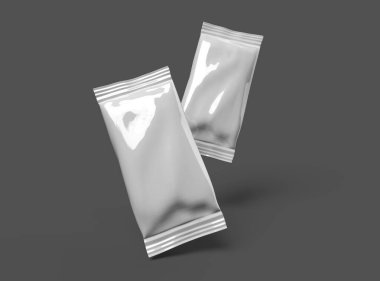 Koyu arkaplan üzerinde parlak, genel, mühürlü dondurma paketleme paketi için 3D model şablon