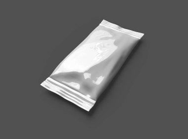 Koyu arkaplan üzerinde parlak, genel, mühürlü dondurma paketleme paketi için 3D model şablon