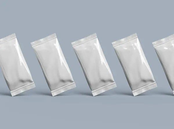 Işık arkaplan üzerinde parlak, genel, mühürlü dondurma paketleme paketi için 3D model şablonu