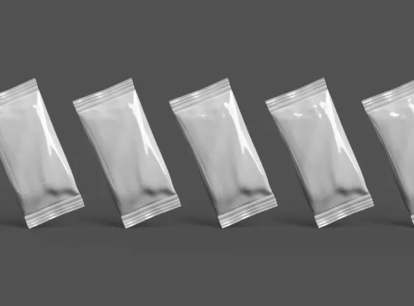 stock image 3D rendered mockup template for a glossy generic, sealed ice-cream packaging bag on a dark background