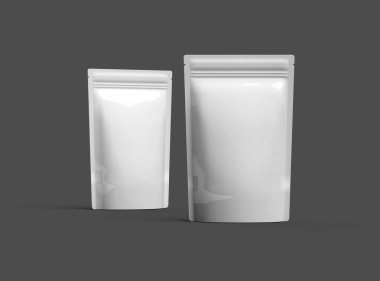 Koyu arkaplanda fermuarlı, parlak mühürlü bir doyuma paketinin 3B görüntüsü