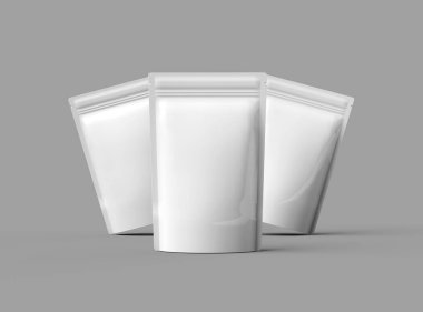 Açık arkaplanda fermuarlı 3B parlak mühürlü paket oluşturma