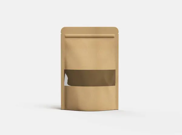 stock image 3D render of a generic paper doypack with the window hole on a light background