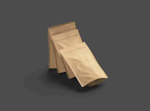 Stock image 3D render of a generic paper doypack with zipper on a dark background